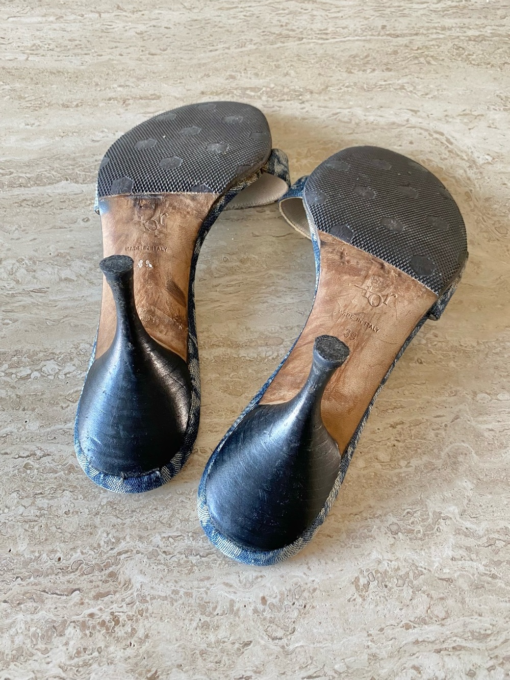 Vintage Dior Trotter Denim Key Lock Sandal Mule Heels - Picture 9 of 10